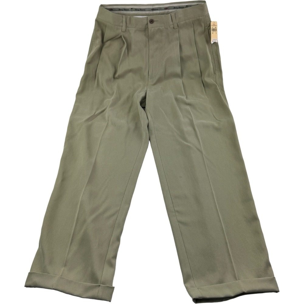 NWT Tommy Bahama Relax Khaki Silk Tencel Pleated‎ Relaxed Pants Mens Size 34X29